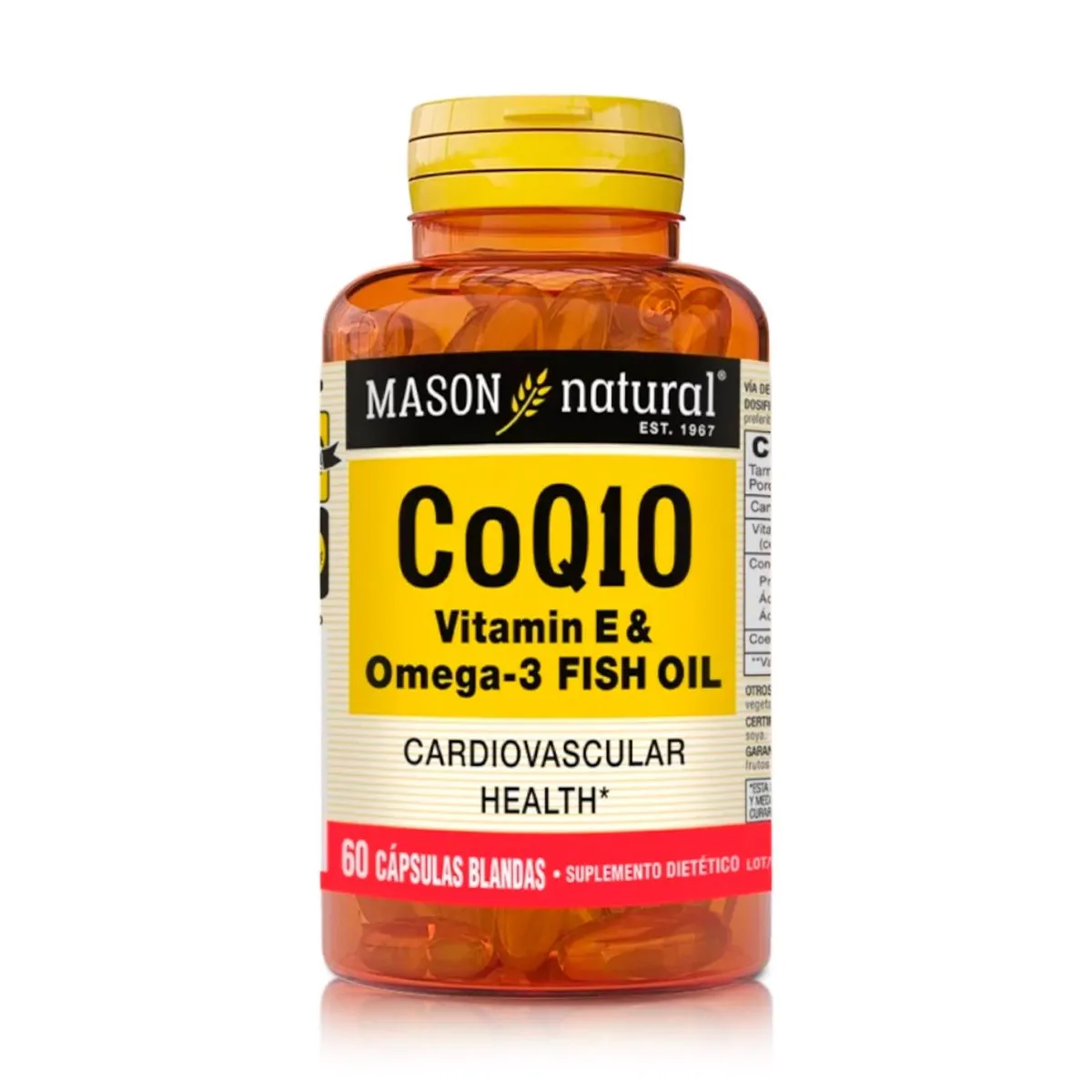 MASON NATURAL - Coenzima Q10 Vitamina E & Omega 3 - Antioxidante Salud Cardiovascular y Mental - 60 Cápsulas Blandas