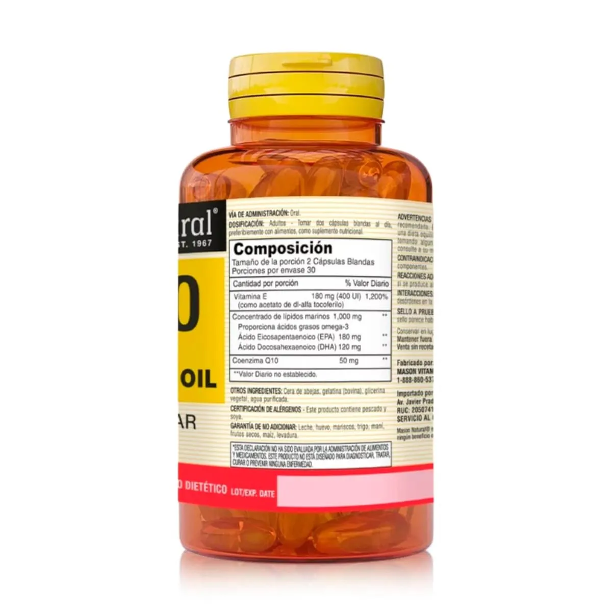 MASON NATURAL - Coenzima Q10 Vitamina E & Omega 3 - Antioxidante Salud Cardiovascular y Mental - 60 Cápsulas Blandas