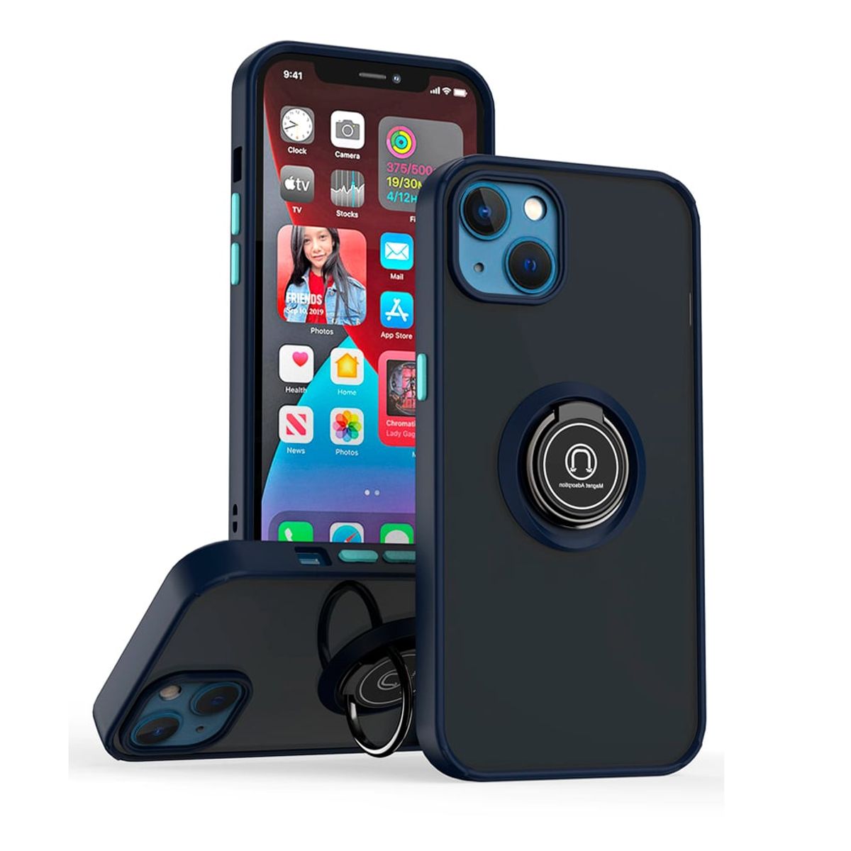 GENERICO - Funda para Xiaomi Redmi Note 9S Ahumado con Anillo Azul Antishock