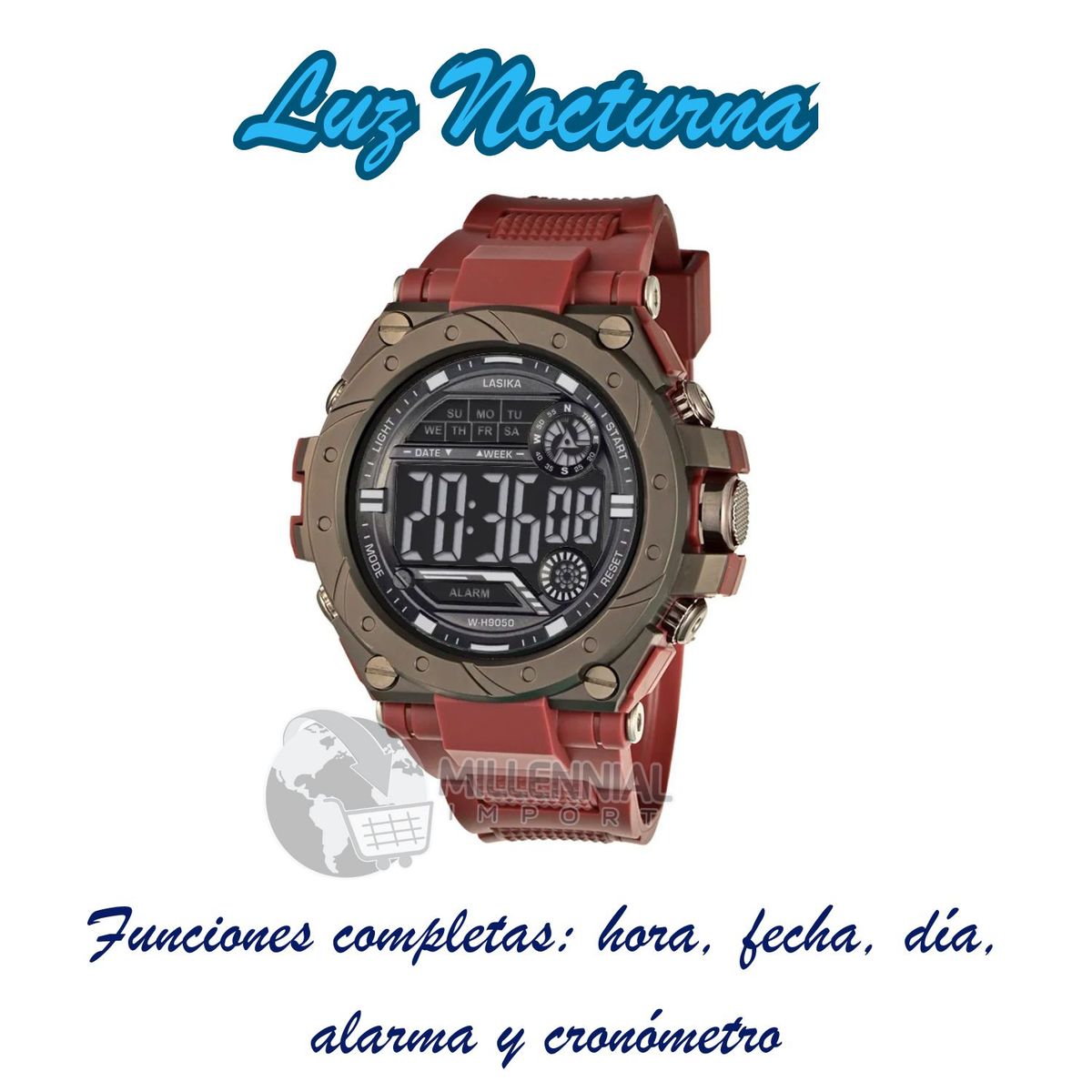 GENERICO - Reloj Analógico Digital para Hombre Correa Guinda