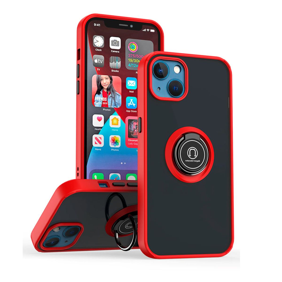 GENERICO - Funda para Xiaomi Mi 10T Ahumado con Anillo Rojo Antishock Resistente