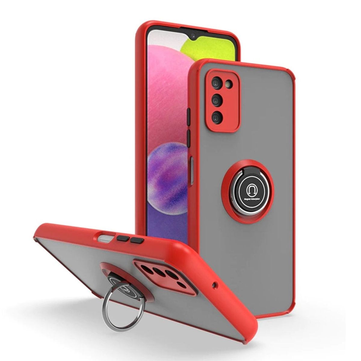 GENERICO - Funda para Samsung A05 Ahumado con Anillo Rojo Antishock Resistente