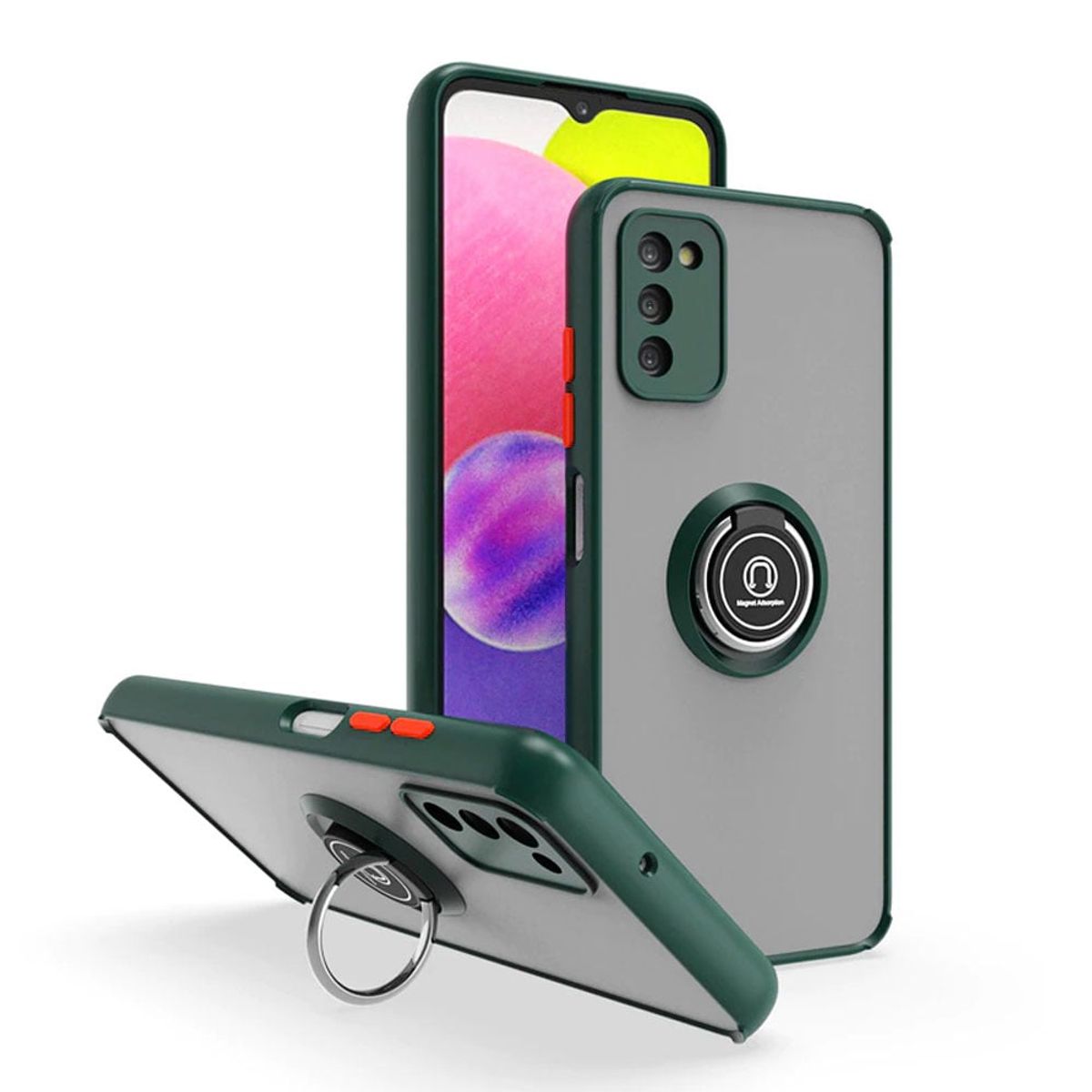 GENERICO - Funda para Samsung A30 Ahumado con Anillo Verde Antishock Resistente
