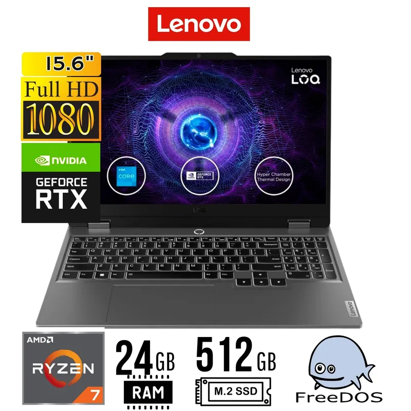 LENOVO - Laptop LENOVO LOQ 15ARP9 15.6" FHD AMD Ryzen7 7435HS 24GB 512GB SSD RTX 4050 6GB FREEDOS