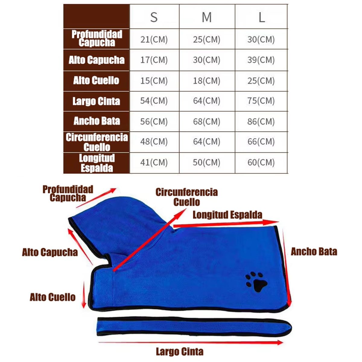 GENERICO - Toalla Bata para mascota Marrón - Talla S