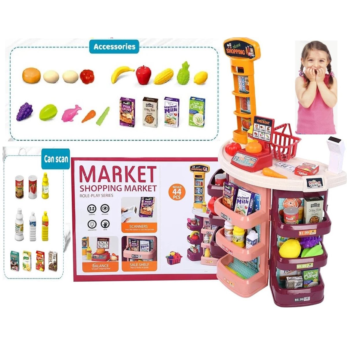 GENERICO - Juguete de Supermercado con canasta luz y sonido