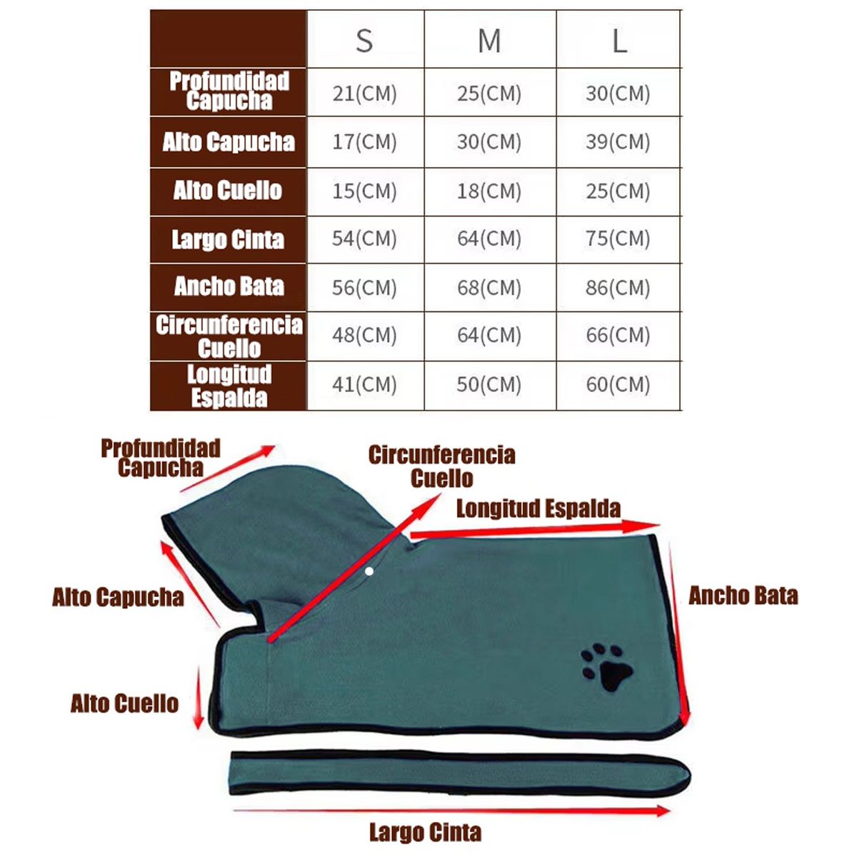 GENERICO - Toalla Bata para mascota Verde - Talla M