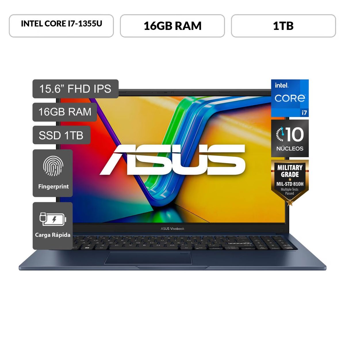 ASUS - Laptop Asus Vivobook X1504V 15.6", Intel i7-1355U, 16GB DDR4, 1TB SSD, Windows 11 Español, azul oscuro