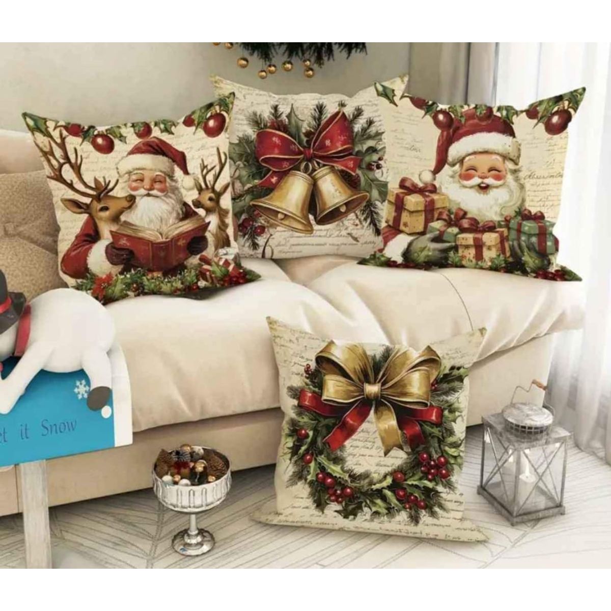 GENERICO - Cojin Navideños pack de 4 - MODELO AL AZAR