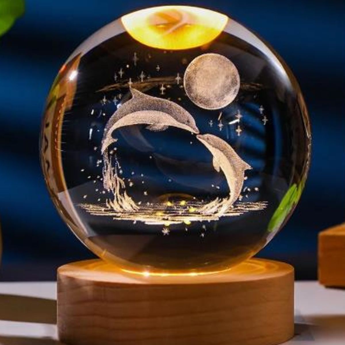 GENERICO - LAMPARA 3D ESFERA DE CRISTAL 6CM LED CON CAJA PARA PILAS - DELFINES