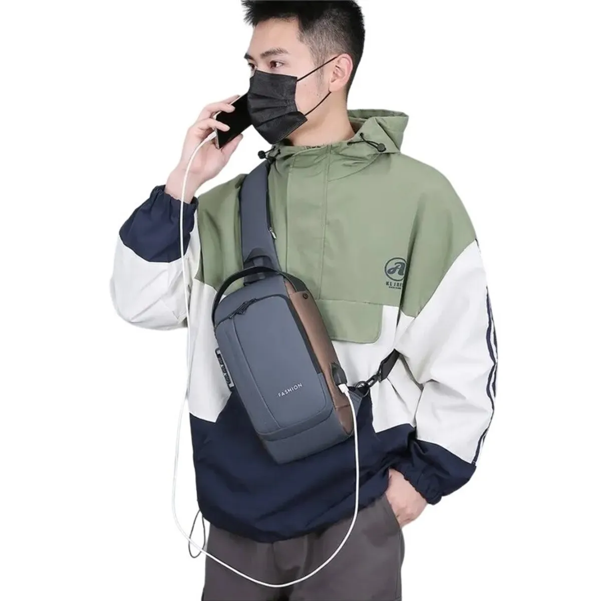 GENERICO - Bolso Morral Candado Clave Antirrobo Plomo-Marrón USB Mohila Genieka