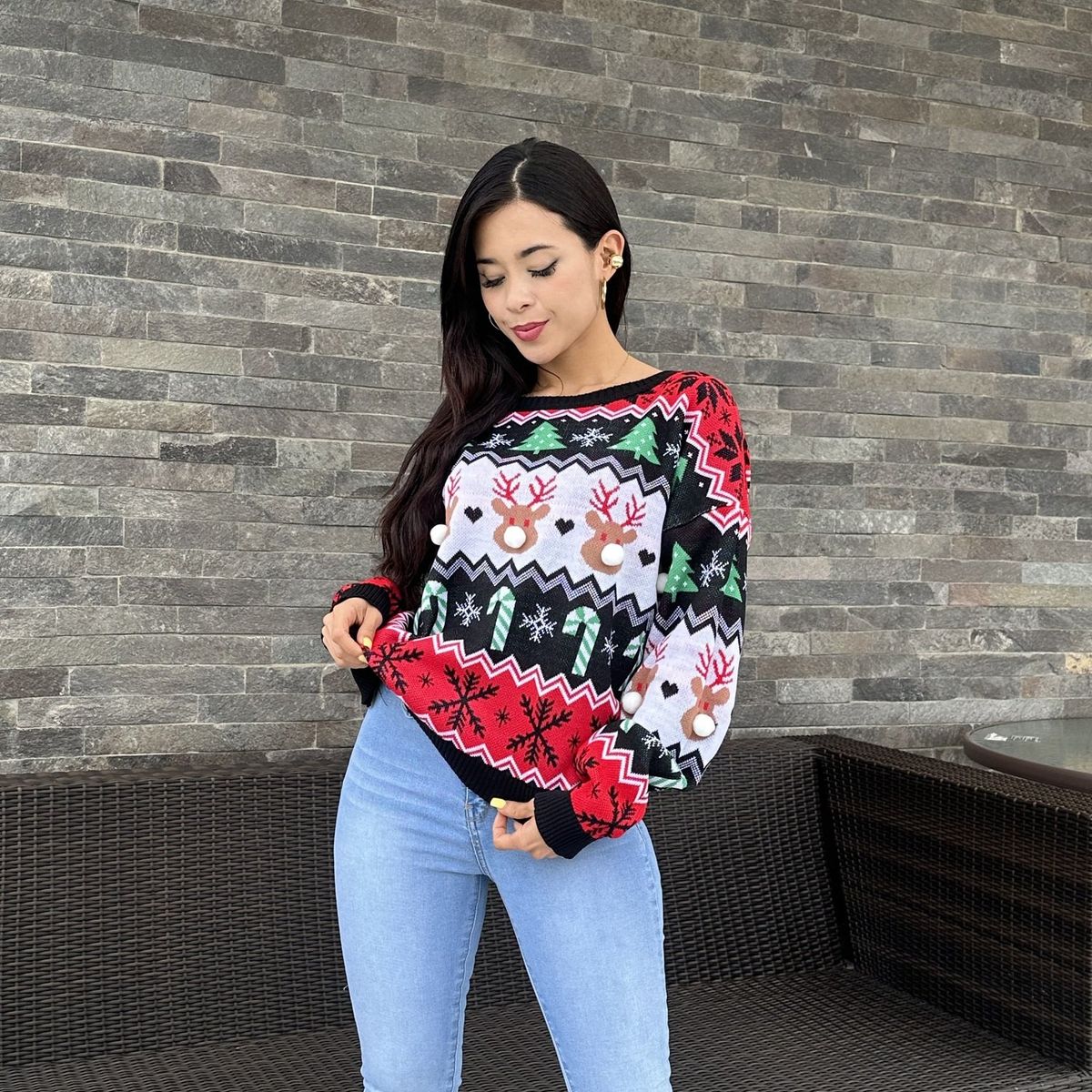 GENERICO - Chompa Mujer Reno de Navidad - Nathalie Love It - Negro