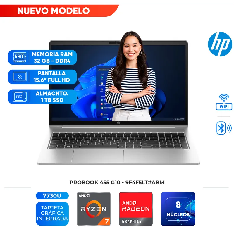 HP - Laptop HP ProBook 455 G10, AMD Ryzen 7 7730U, 32GB DDR4, 1TB SSD, 15.6" FHD LED
