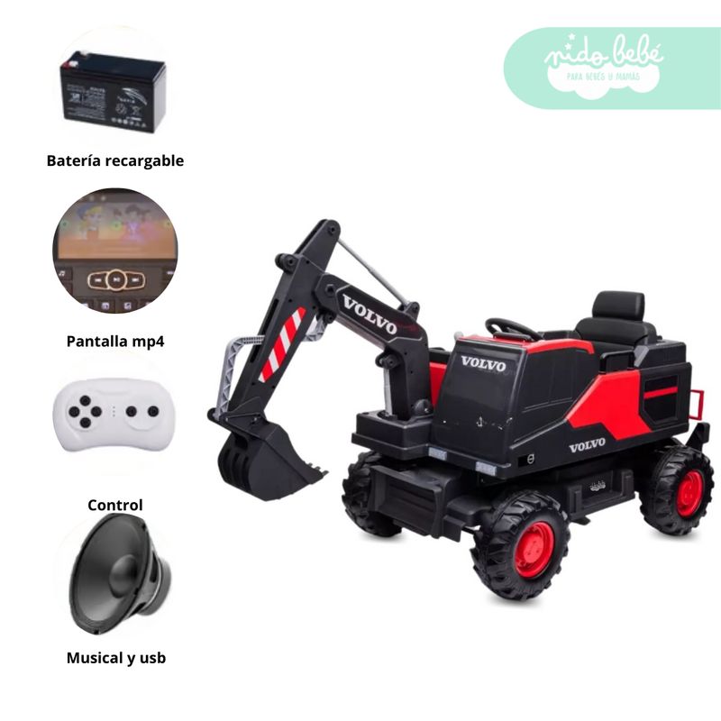 GENERICO - Carro a Batería escabadora modelo Volvo Rojo