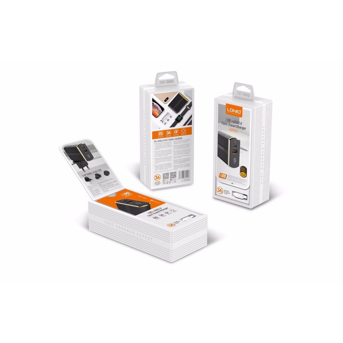 LDNIO - Cargador Usb Qc 3.0 + Tipo-c Pd Ldnio A2502c C/cable Tipo-c