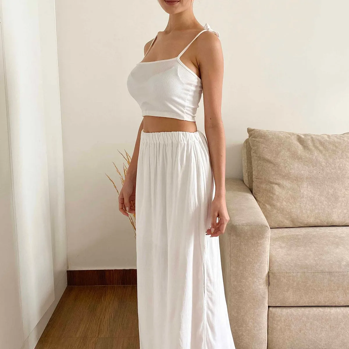 GENERICO - Falda larga casual lino mujer