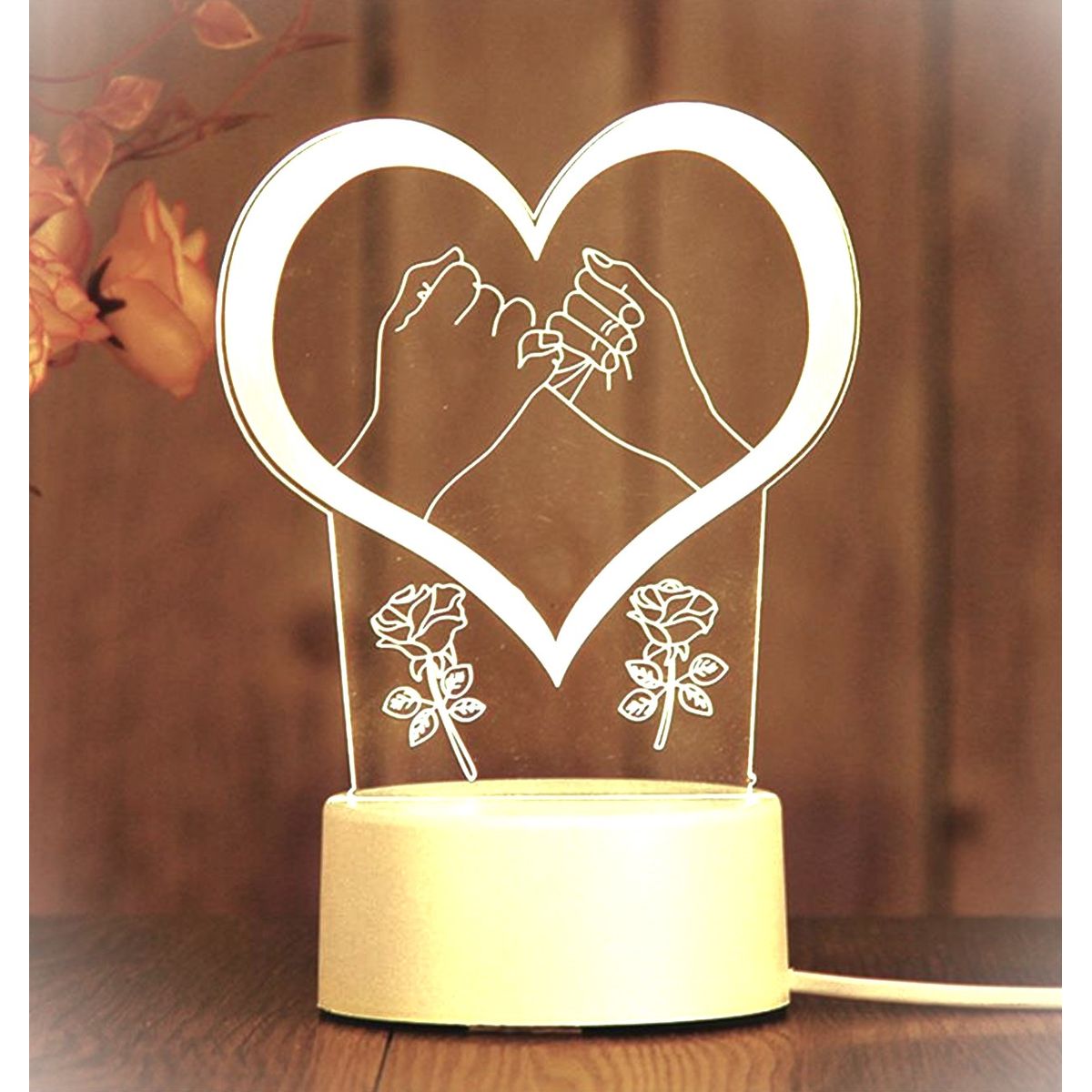 GENERICO - LAMPARA 3D SIETE COLORES - PARA PILAS Y CABLE USB - CORAZÓN PROMESA