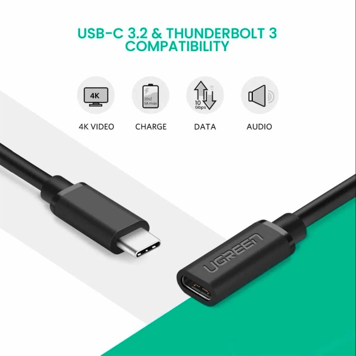 UGREEN - Cable Ugreen Extensor USB 3.1 Tipo C Macho a Hembra CRápida 0.5M 40574