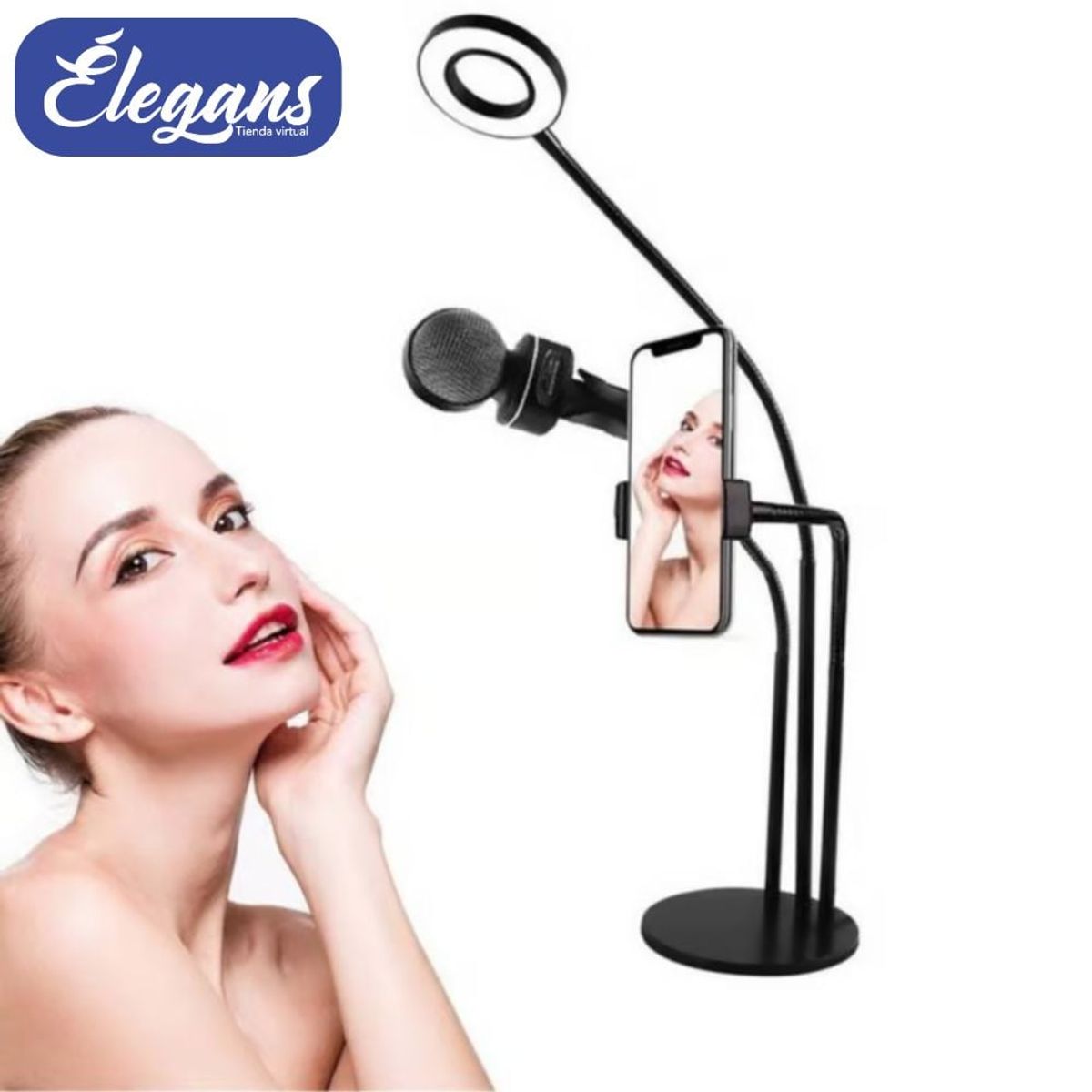 SEISA - Soporte de celular y micrófono con aro led HX-D03 Élegans