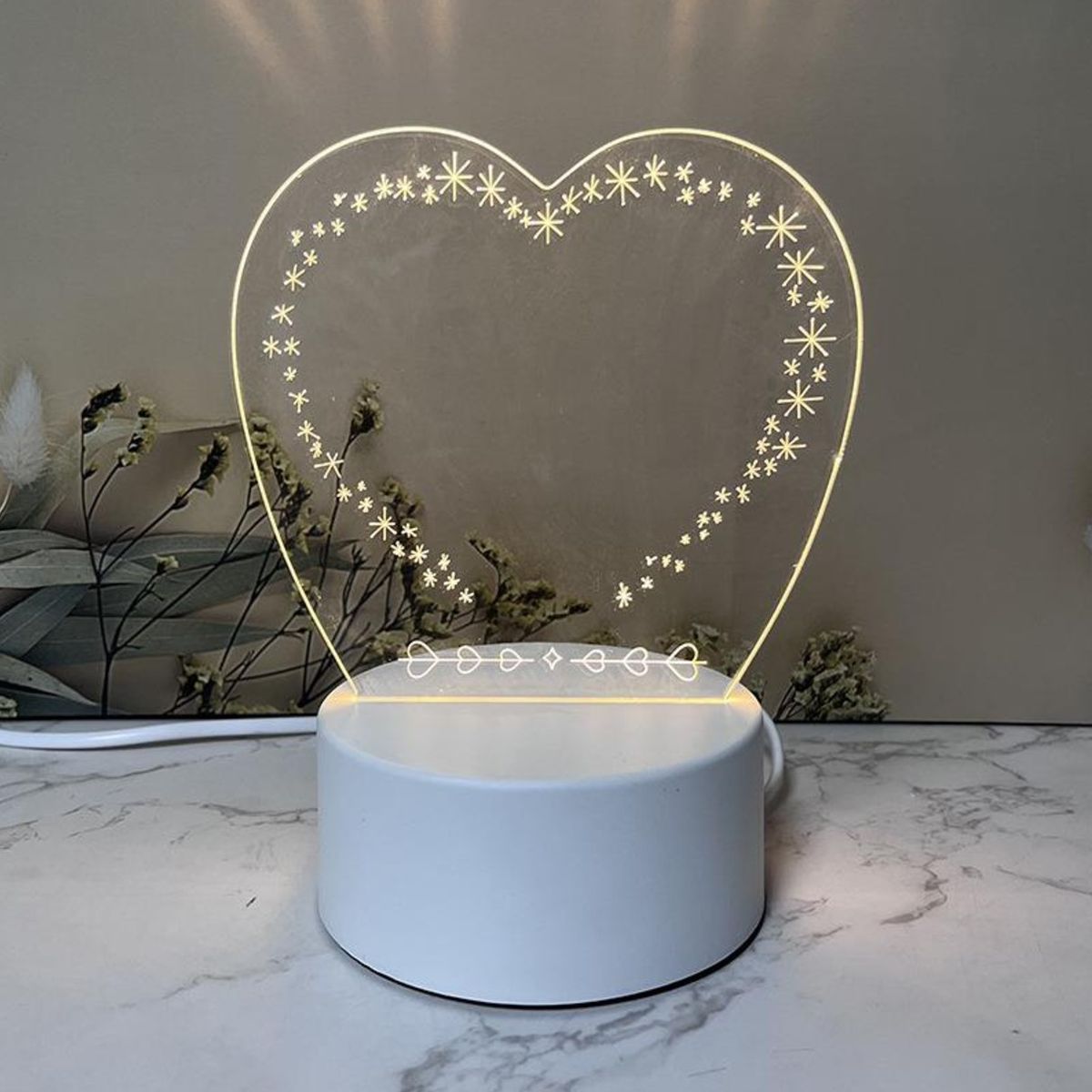 GENERICO - LAMPARA 3D TABLERO DE MENSAJES - CORAZÓN CON MARCO ESTRELLADO