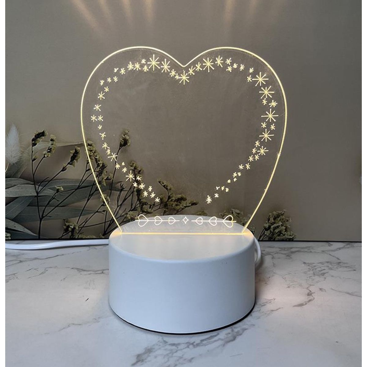 GENERICO - LAMPARA 3D TABLERO DE MENSAJES - CORAZÓN CON MARCO ESTRELLADO