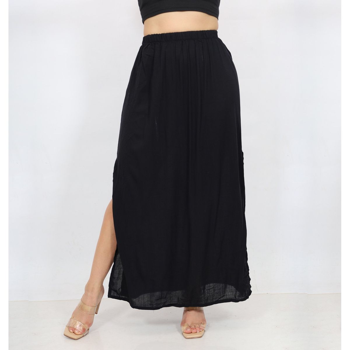 GENERICO - Falda larga casual lino mujer