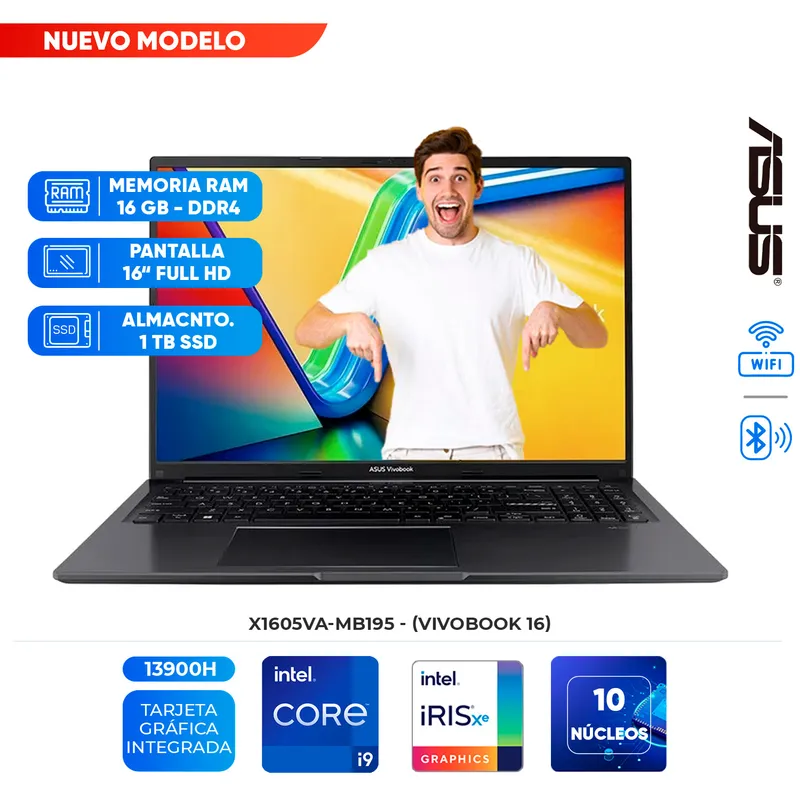 ASUS - Laptop ASUS X1605VA-MB195, Core i9-13900H, 16GB DDR4, 1TB SSD, 16 WUXGA LED IPS