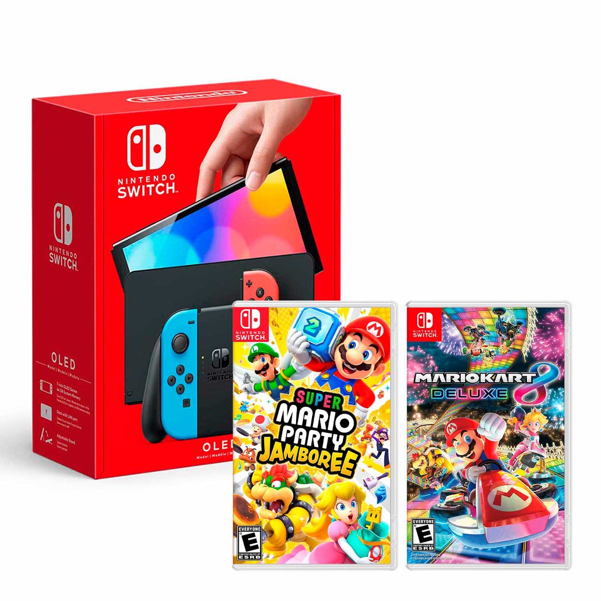 NINTENDO - Consola Nintendo Switch Oled Neon + Mario Party Jamboree + Mario Kart