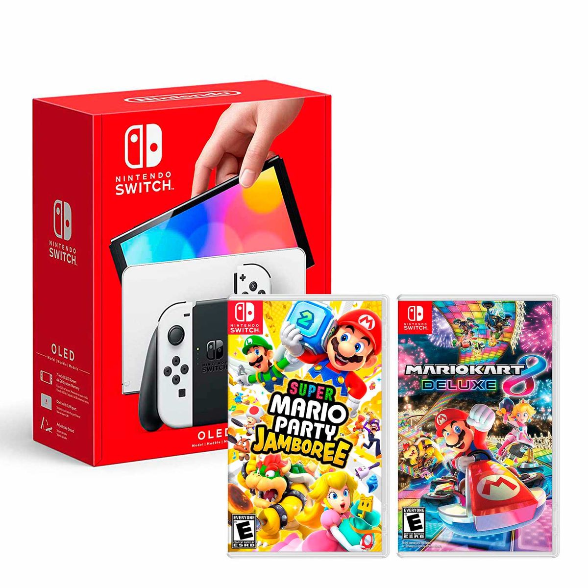 NINTENDO - Consola Nintendo Switch Oled Blanco + Mario Jamboree + Mario Kart