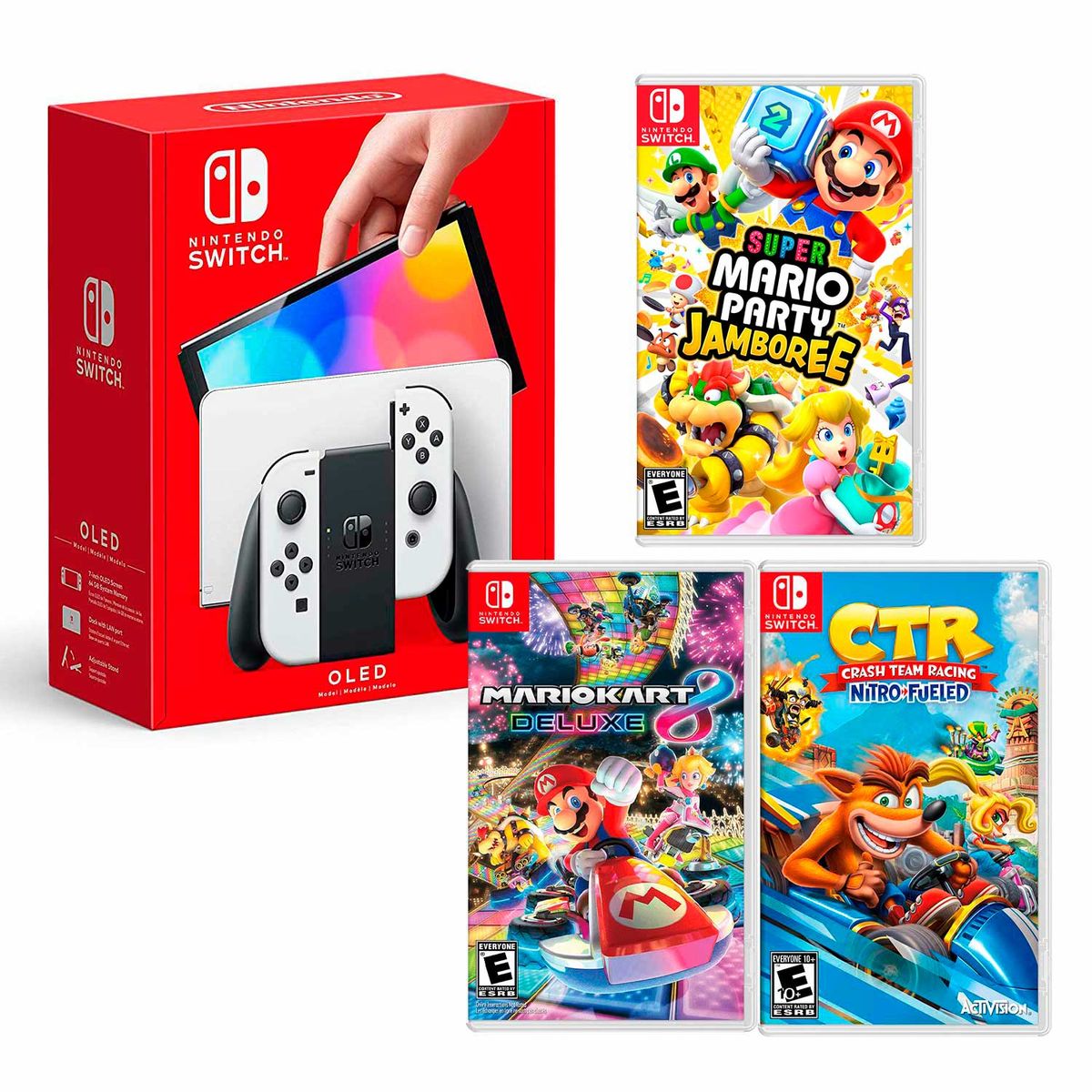 NINTENDO - Consola Nintendo Switch Oled Blanco + Mario Jamboree+ Mario Kart + Ctr