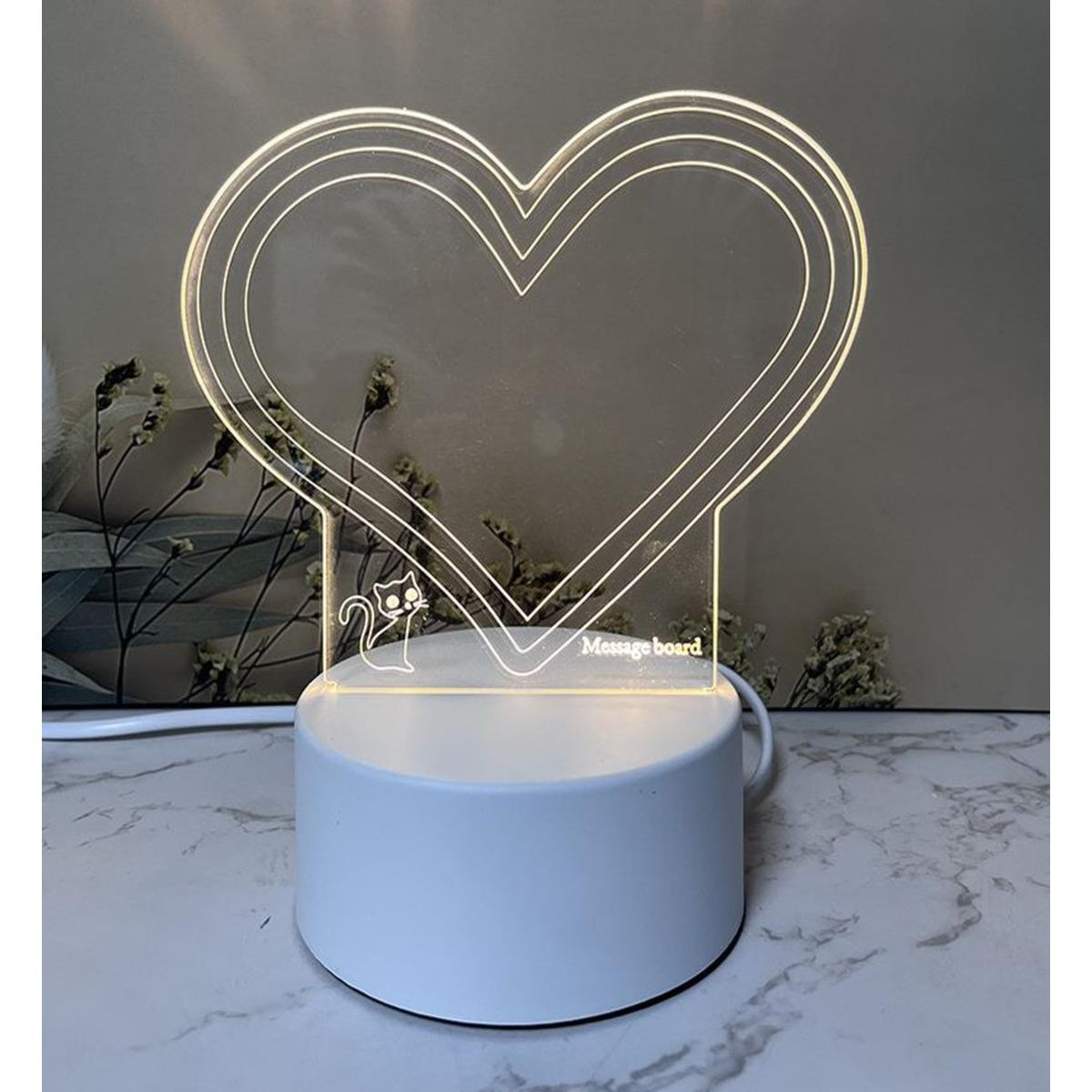 GENERICO - LAMPARA 3D TABLERO DE MENSAJES - PARA PILAS Y CABLE USB - CORAZON