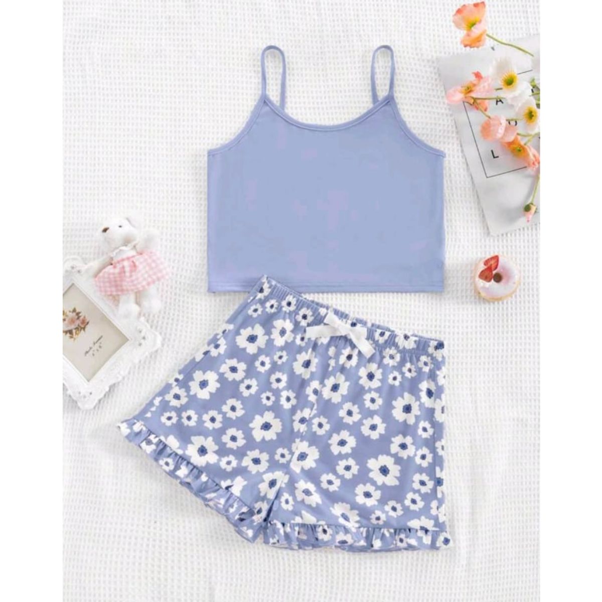 GENERICO - Conjunto de pijama top de camisola sencillo y pantalones cortos