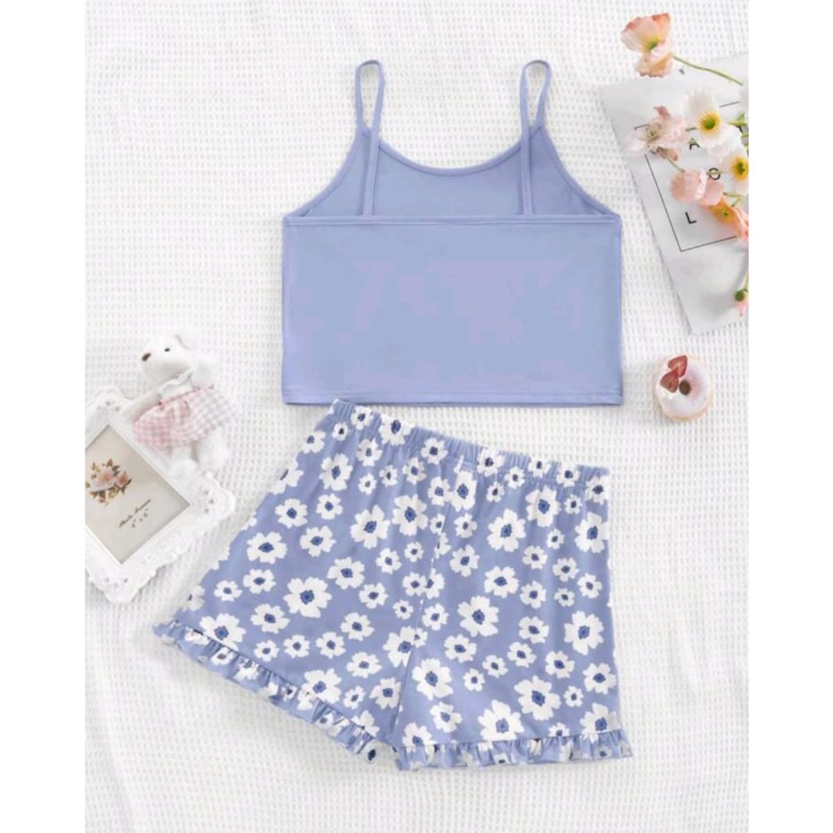 GENERICO - Conjunto de pijama top de camisola sencillo y pantalones cortos