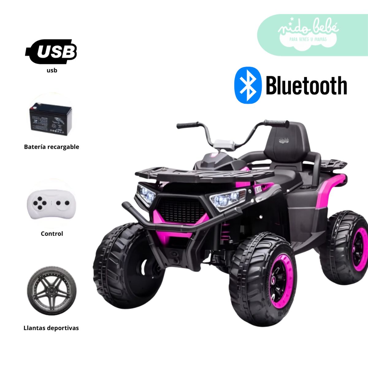 GENERICO - Cuatrimoto a Batería 4x4 Danger Rosa