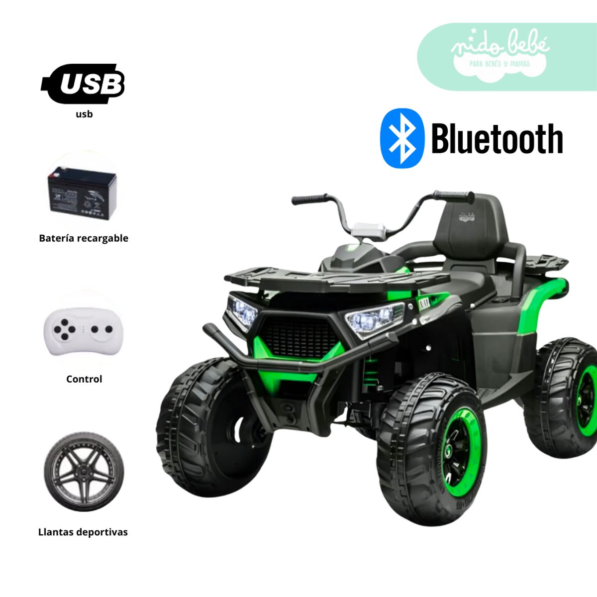 GENERICO - Cuatrimoto a Batería 4x4 Danger Verde