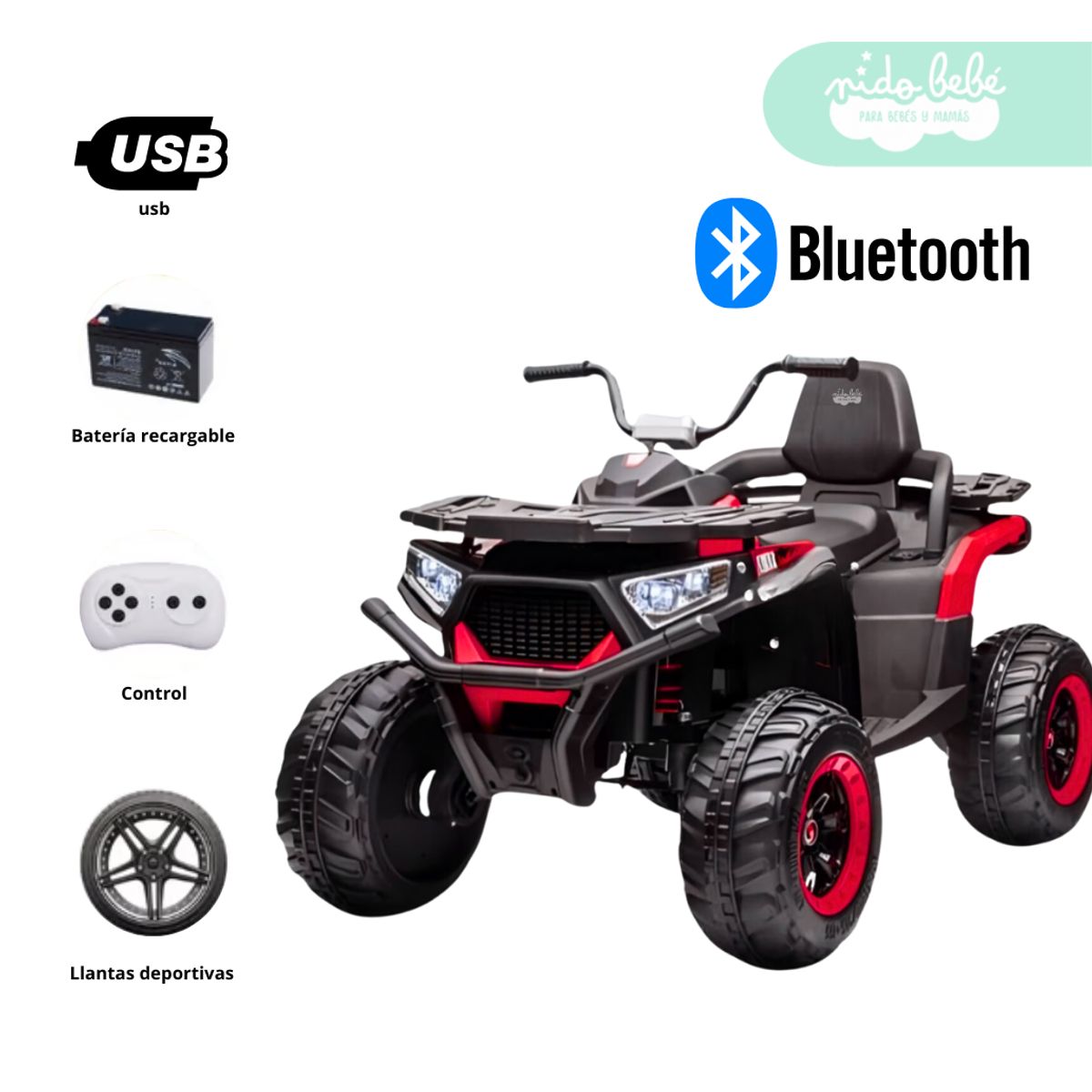 GENERICO - Cuatrimoto a Batería 4x4 Danger Rojo