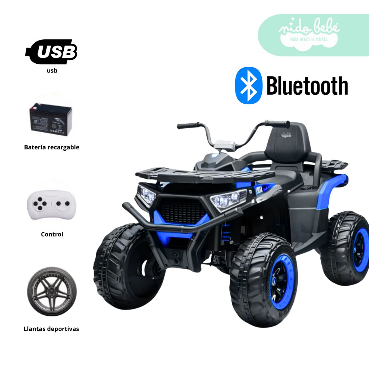 GENERICO - Cuatrimoto a Batería 4x4 Danger Azul