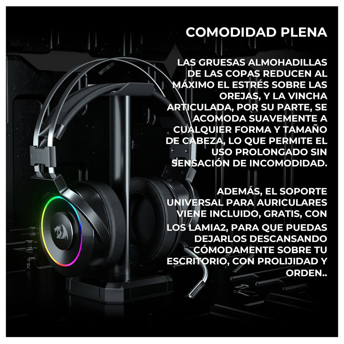 REDRAGON - Audífonos Redragon Lamia 2 H320 RGB Color Negro + Stand