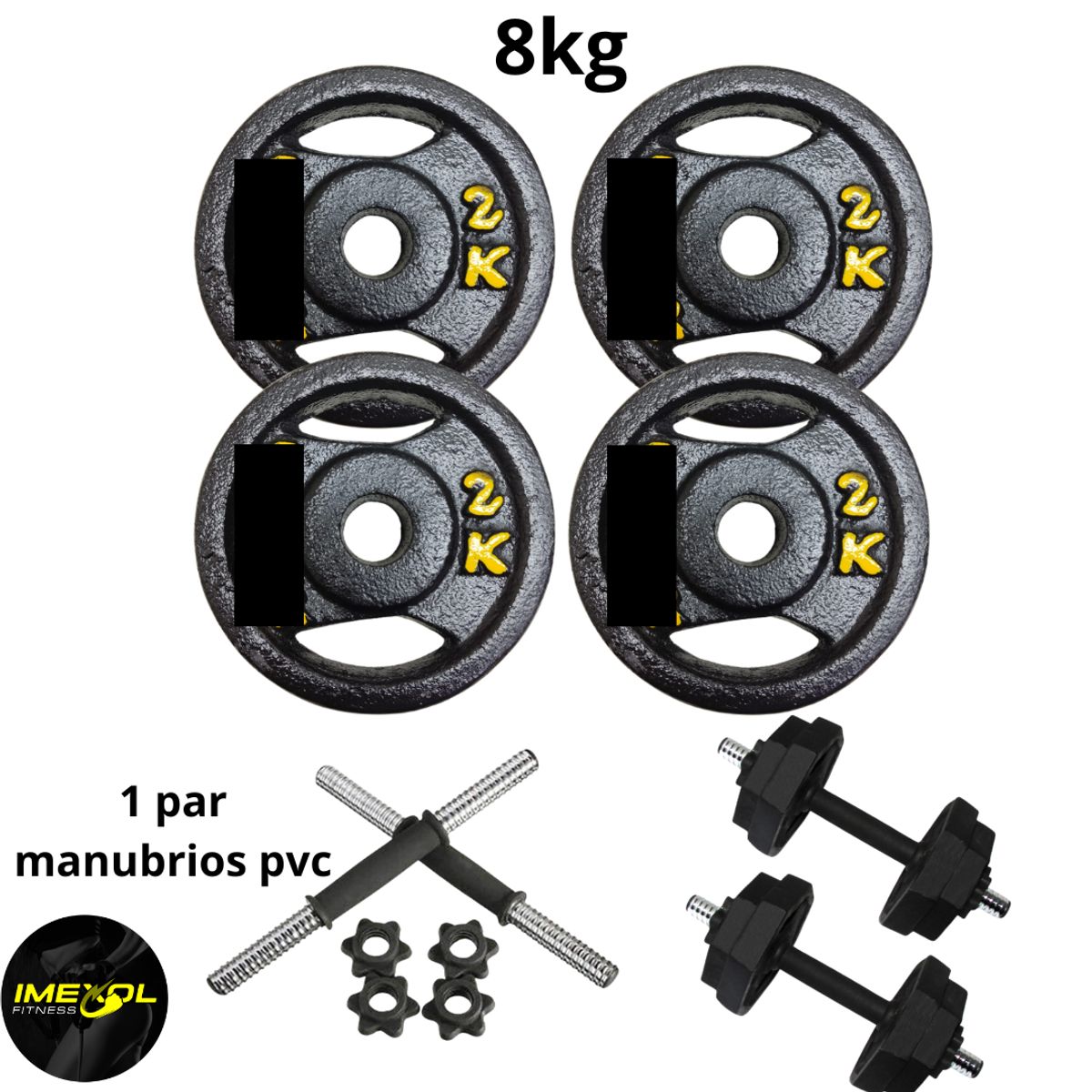 GENERICO - Disco Set Pesas  Manubrios Pvc Peso Real + 8kg fitness