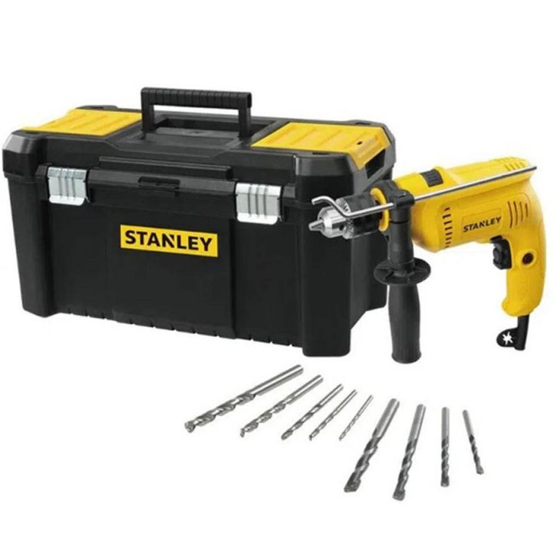 STANLEY - Taladro Perc 1/2" 600W + Caja de Herramientas 19" + 9 Brocas Stanley SDH600TV-B2C