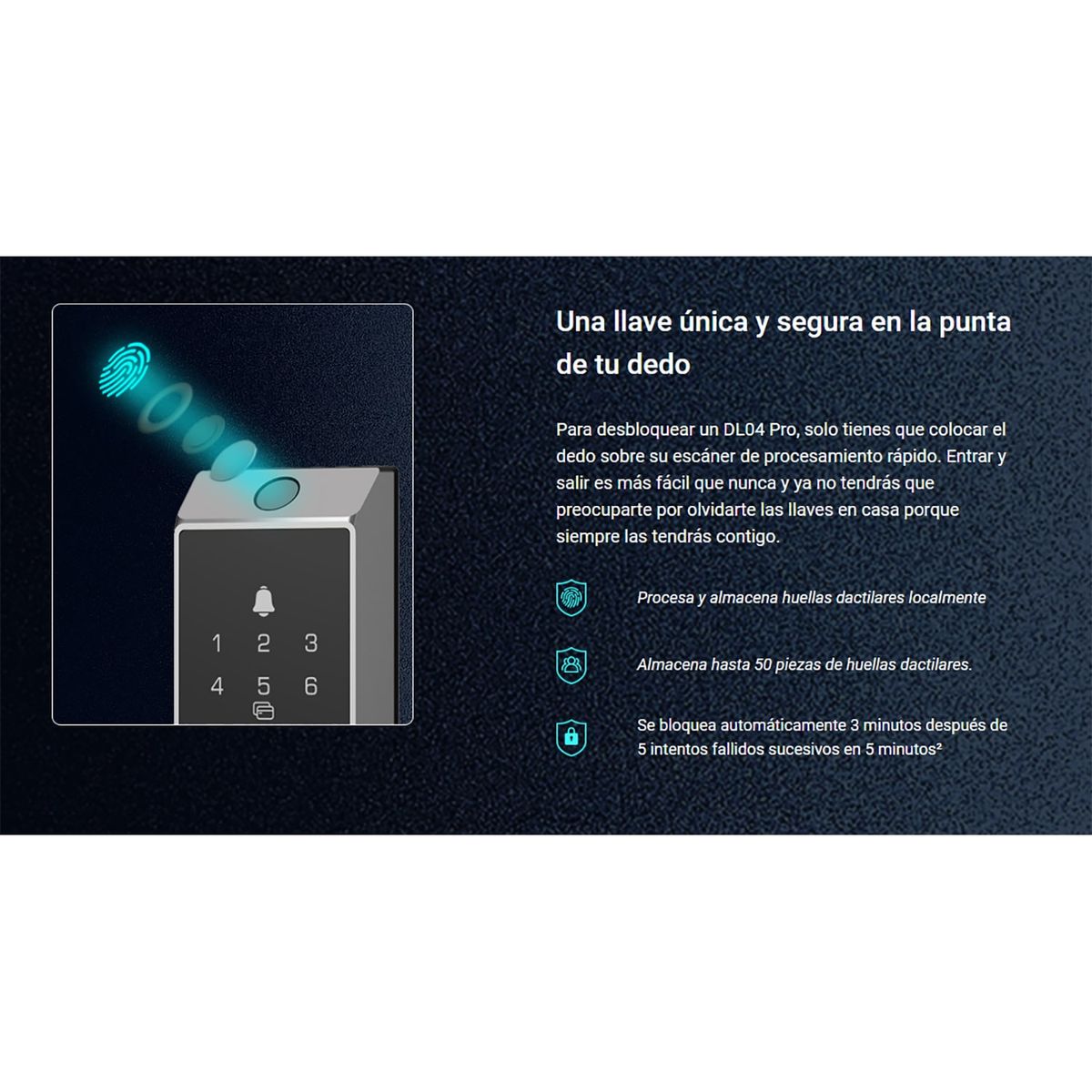 EZVIZ - Cerradura Smart Ezviz DL04 PRO Desbloqueo Remoto y Huella Bateria IP54