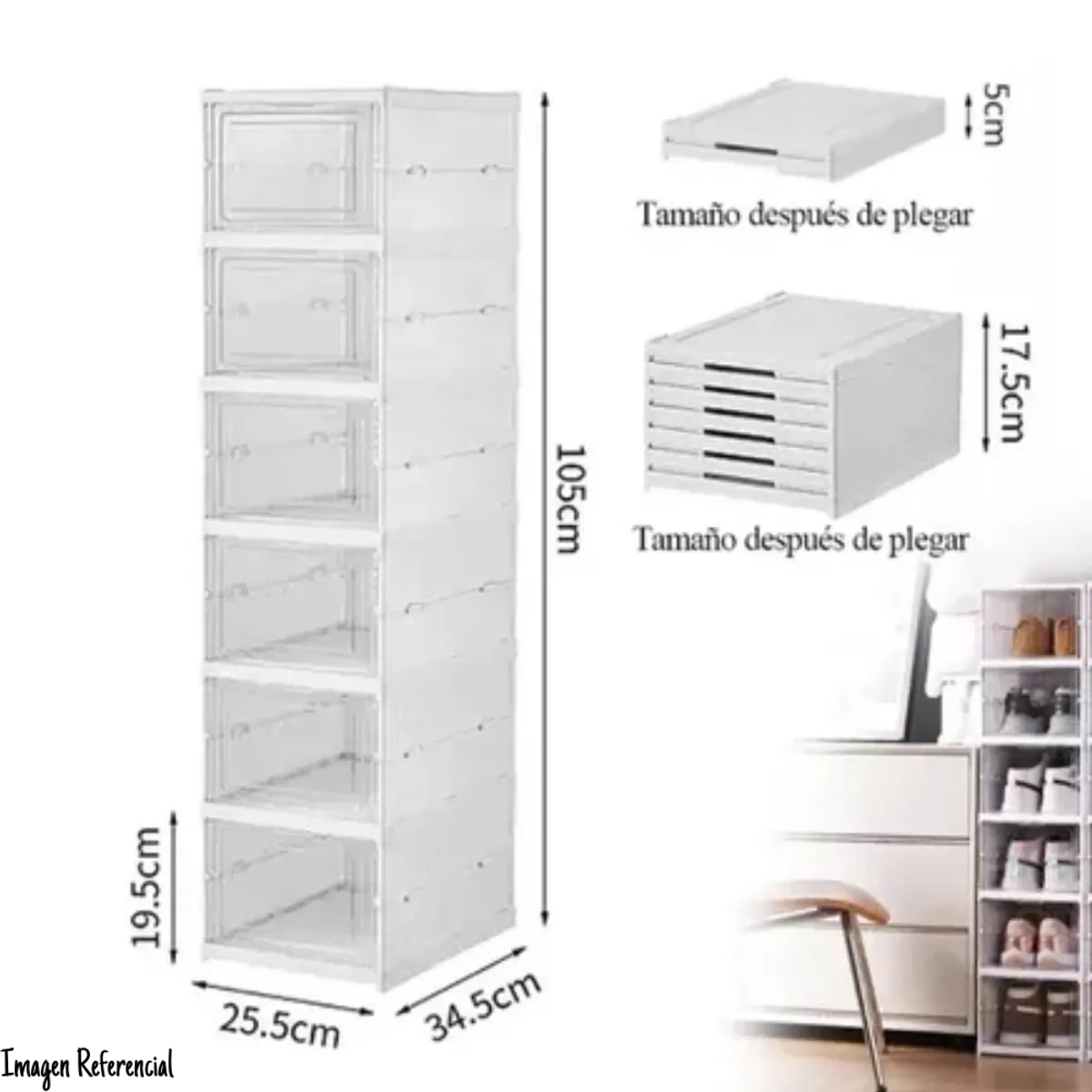 GENERICO - Organizador Acrílico Plegable de Zapatos - 6 Niveles
