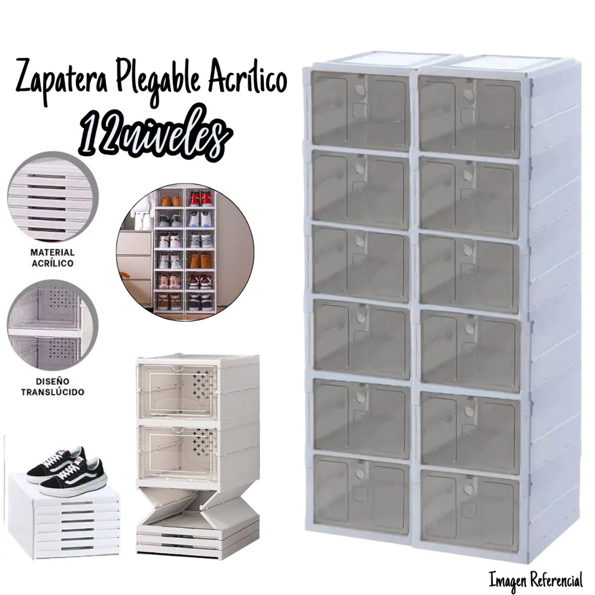 GENERICO - Organizador Acrílico Plegable de Zapatos - 12 Cajones