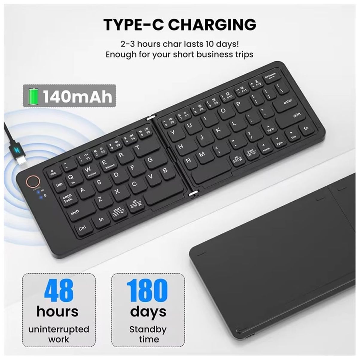 GENERICO - Mini Teclado Inalambrico Bluetooth plegable delgado ios win android