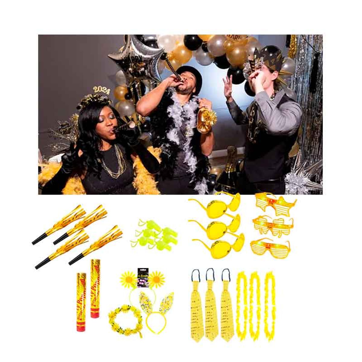 GENERICO - Cotillón para 6 Adultos Año Nuevo, 27 pzas (Mod-H)