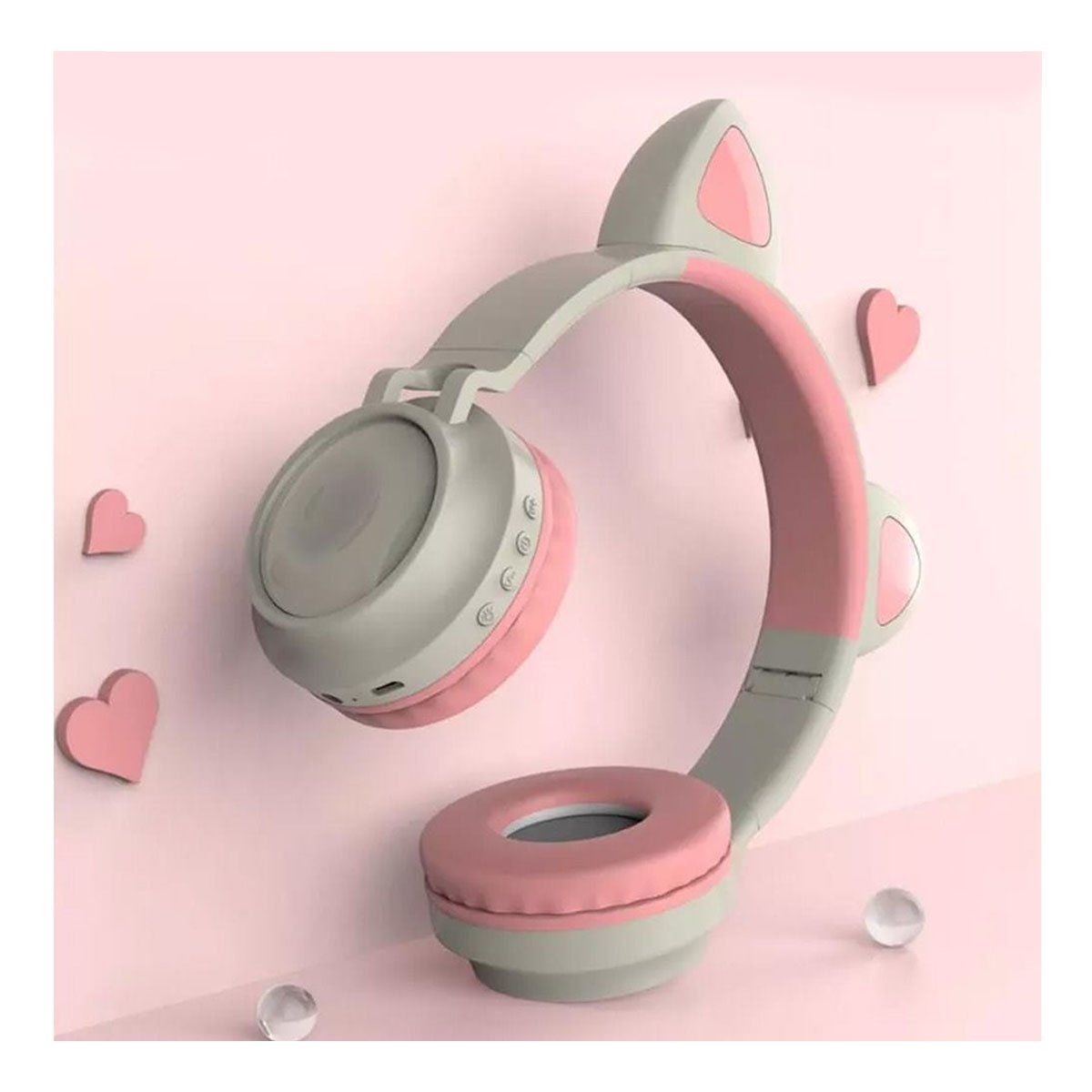 SEISA - Auriculares Bluetooth y Aux 35mm Con Orejas de Gatito Rosado