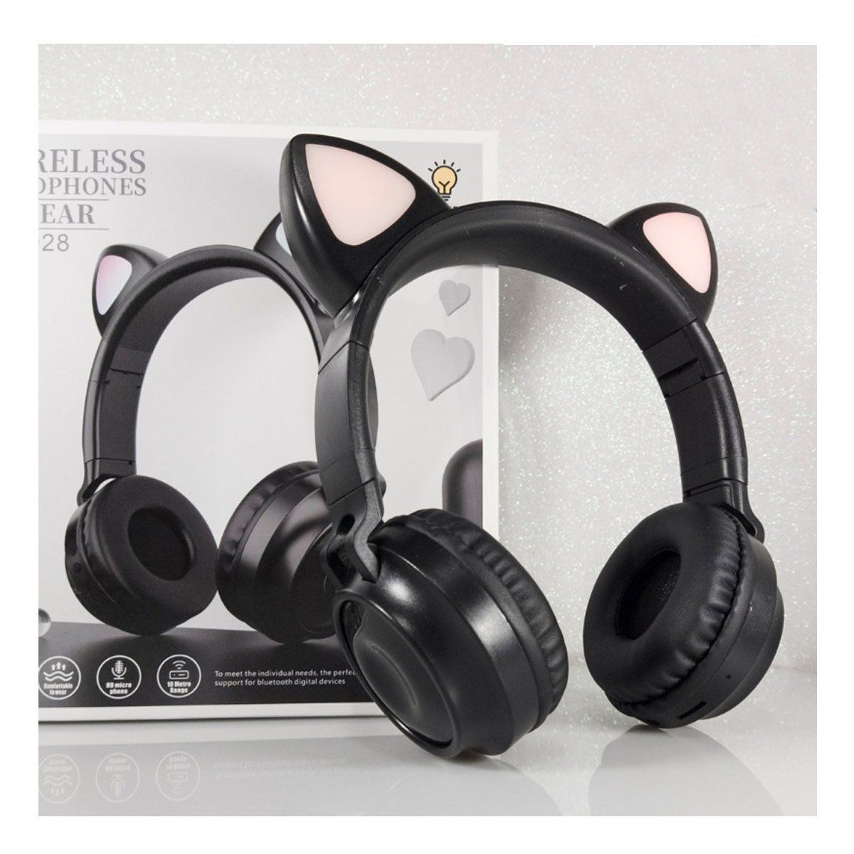 SEISA - Auriculares Inalámbricos Con Bluetooth Con Orejas de Gatito Negro