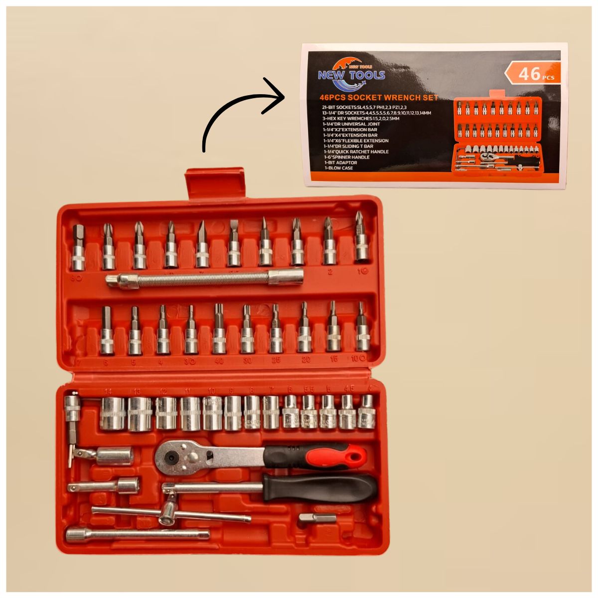 INSPIRA MARKET - Juego de Herramientas Llaves y Dados de 46 Piezas