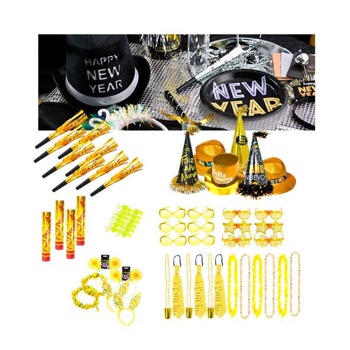 GENERICO - Cotillón para 12 Adultos Año Nuevo, 60 pzas (Mod-L)