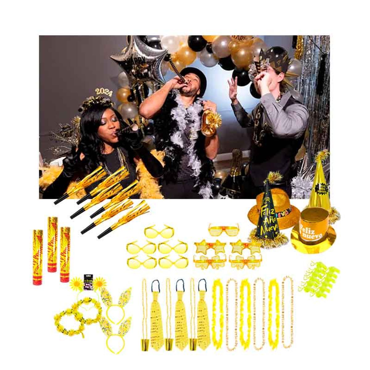 GENERICO - Cotillón para 12 Adultos Año Nuevo, 52 pzas (Mod-M)